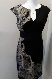 London Times black tan floral dress size 8